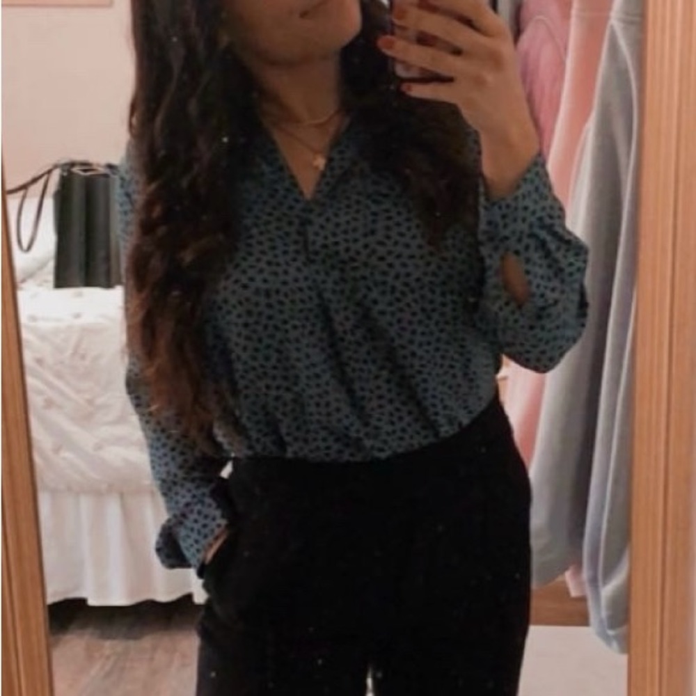 Ann Taylor Blue and Black Patterned Blouse